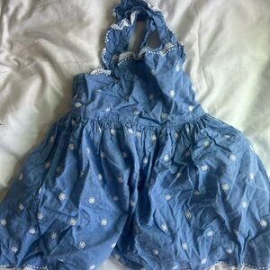 Kids Blue Sleeveless Dress with White Floral Pattern